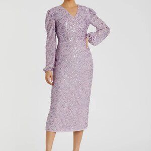 Mac Duggal Lavender Sequin Midi Dress